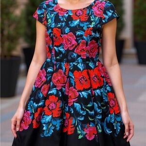 Floral Black and Red Dress